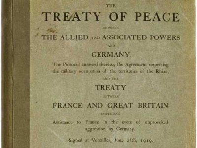 The Treaty of Versailles that ended the conflict and imposed huge reperations on Germany